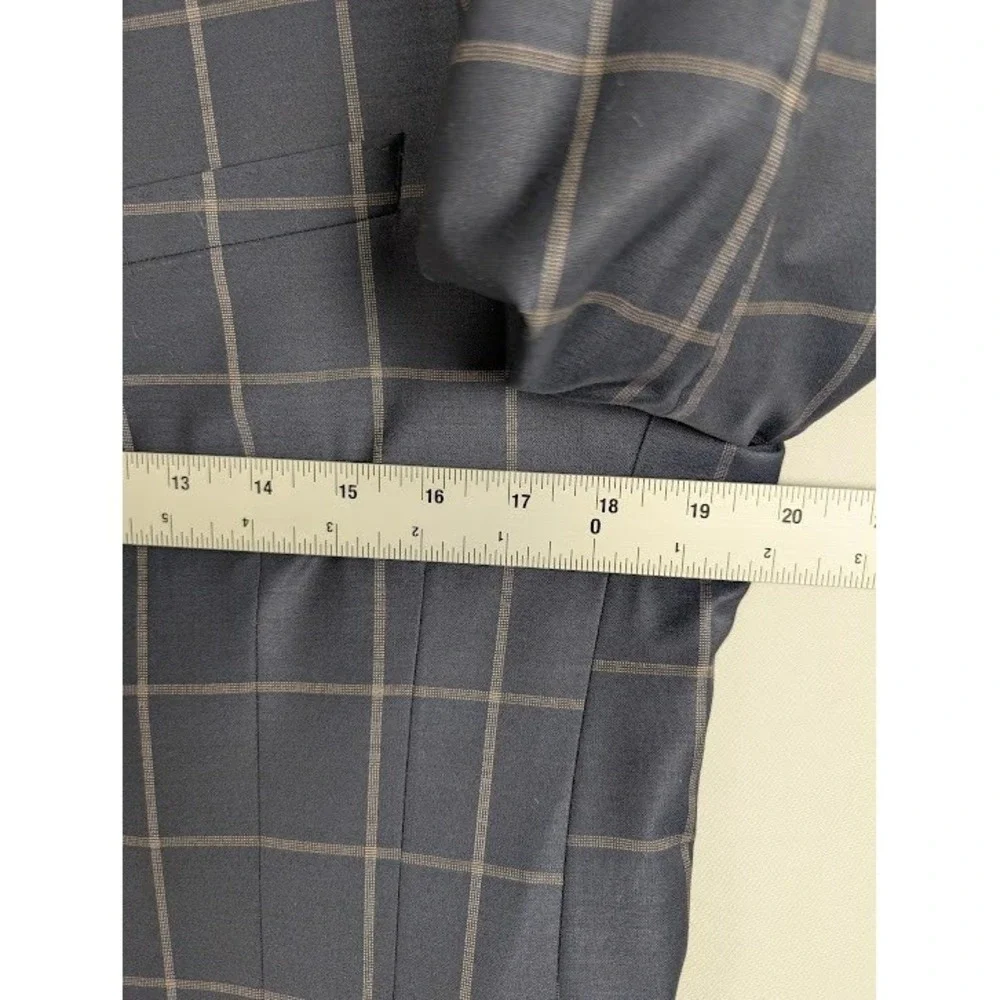 Maceoo Descarte Blazer Mens 38/2 Small Navy Blue Tan‎ Windowpane Plaid Wool